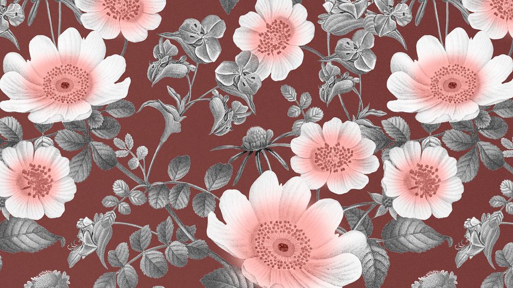 Vintage flower pattern desktop wallpaper, editable aesthetic botanical illustration by Pierre Joseph Redouté. Remixed by…