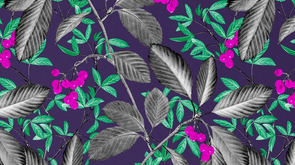 Editable leaf pattern desktop wallpaper, vintage botanical illustration by Pierre Joseph Redouté. Remixed by rawpixel.