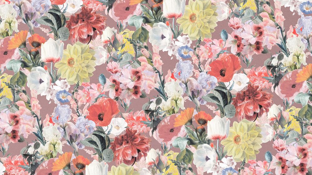 Vintage flower pattern desktop wallpaper, editable aesthetic botanical illustration by Pierre Joseph Redouté. Remixed by…