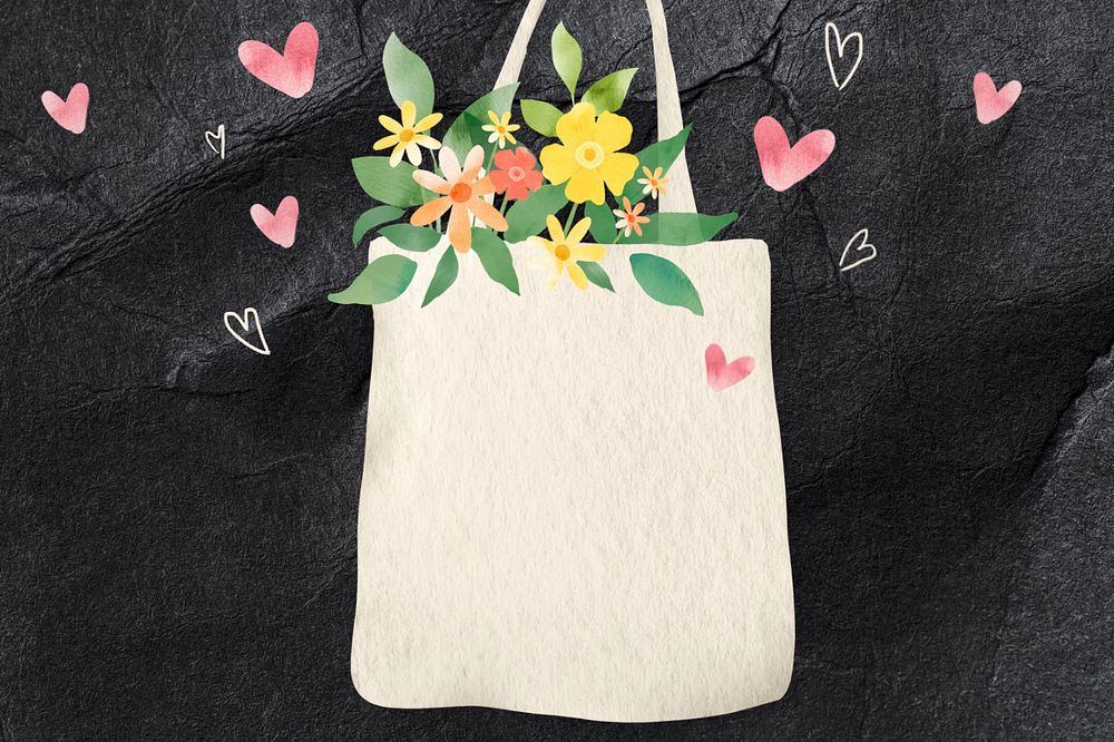 Eco-friendly, flowers & tote bag background, editable design