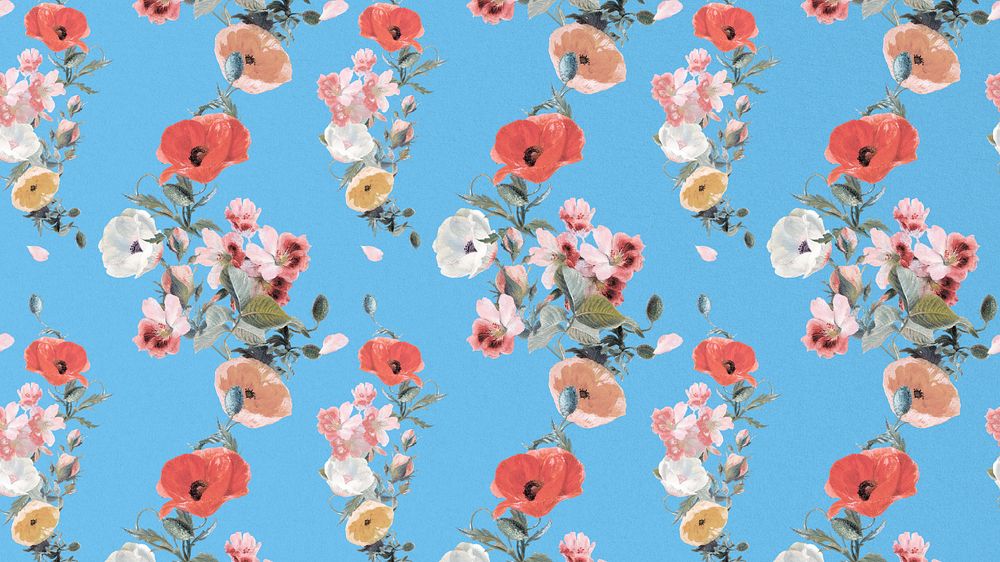 Vintage floral pattern computer wallpaper, editable botanical illustration by Pierre Joseph Redouté. Remixed by rawpixel.