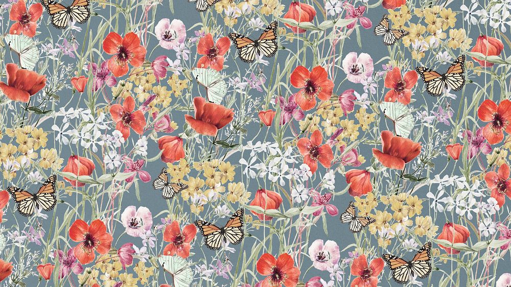 Vintage botanical pattern computer wallpaper, editable flower illustration by Pierre Joseph Redouté. Remixed by rawpixel.