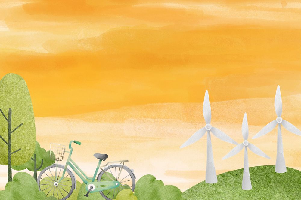 Wind turbine aesthetic watercolor background, editable design