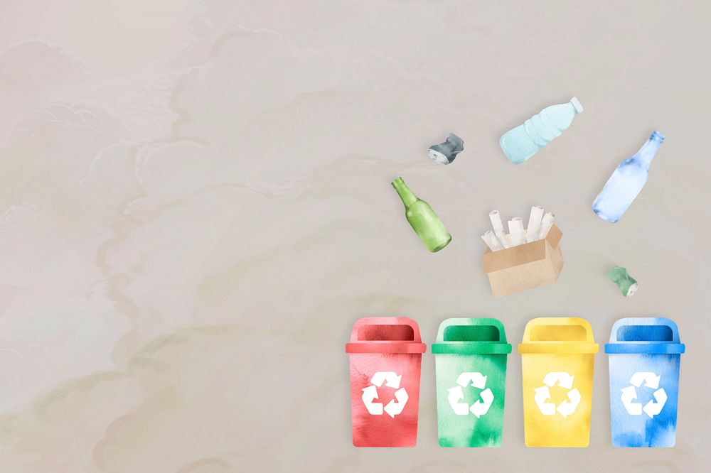 Recycling bins & trash watercolor background, editable design