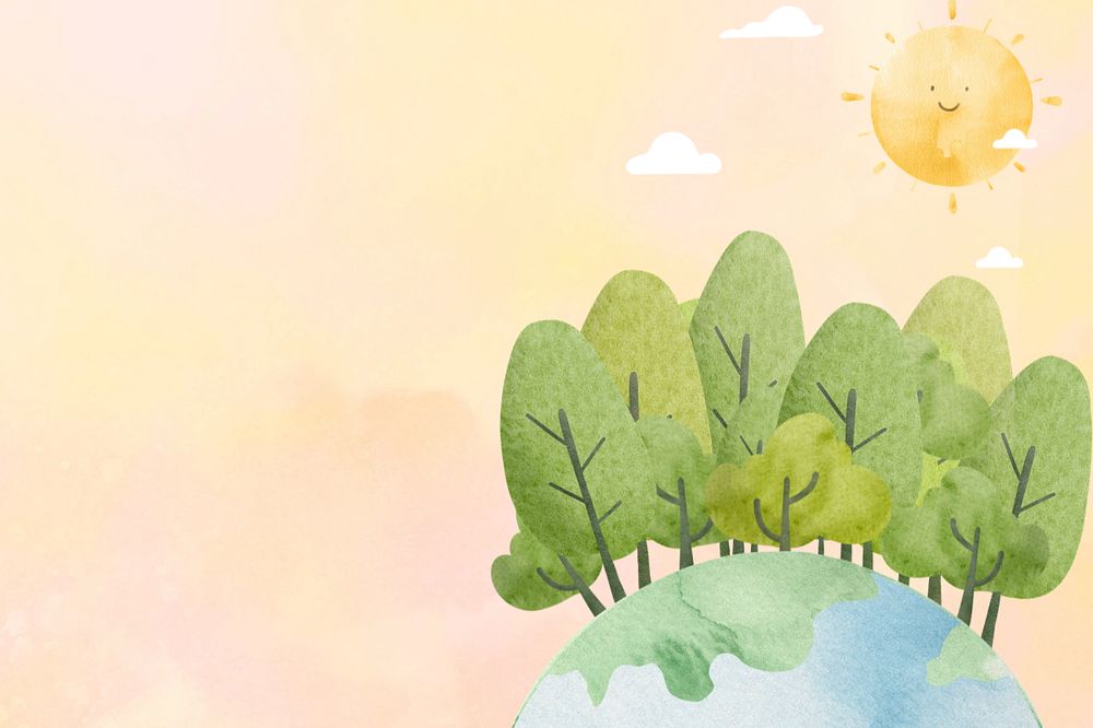 Cute watercolor forest & earth background, editable design