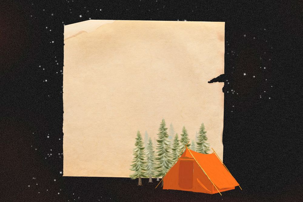 Camping aesthetic note paper, editable travel collage design