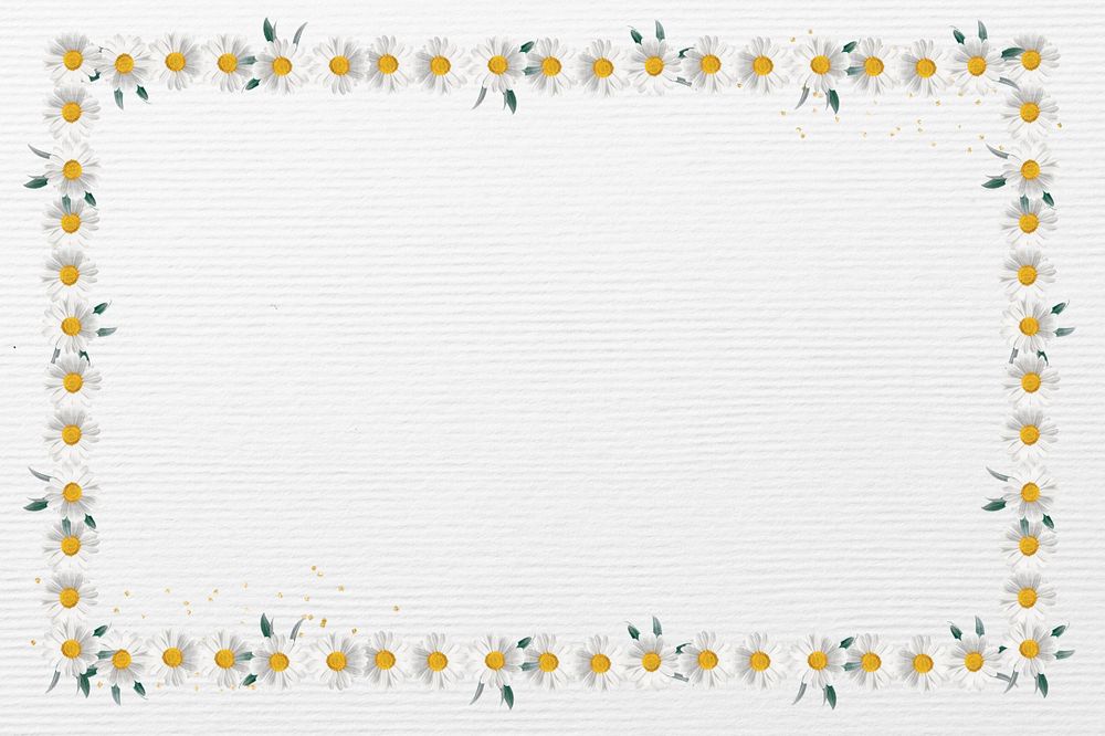 Editable daisy frame, textured off-white background collage element remix design