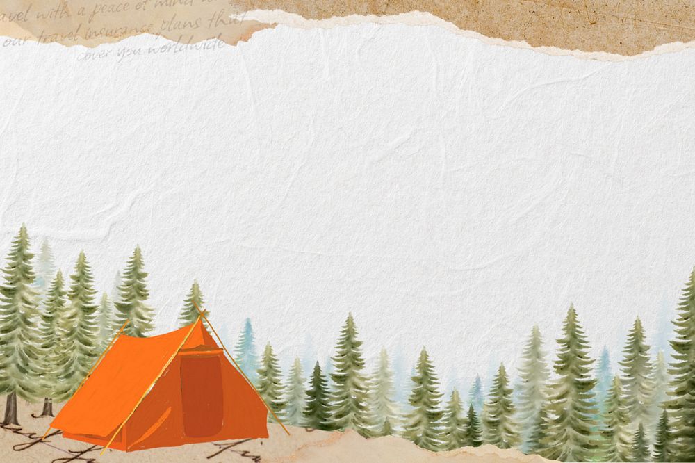 Camping tent border travel background, editable ripped paper collage design