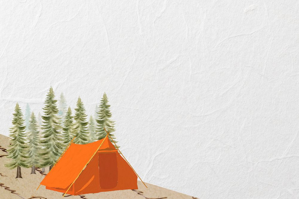 Camping tent border travel background, editable ripped paper collage design