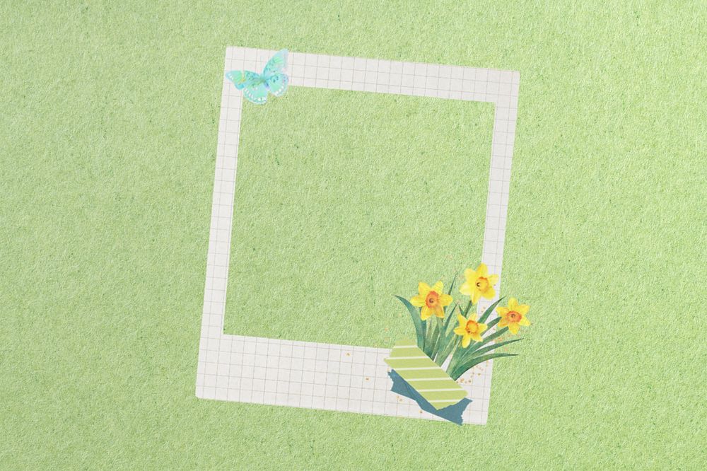 Spring instant film frame, editable daffodil flower collage element remix design