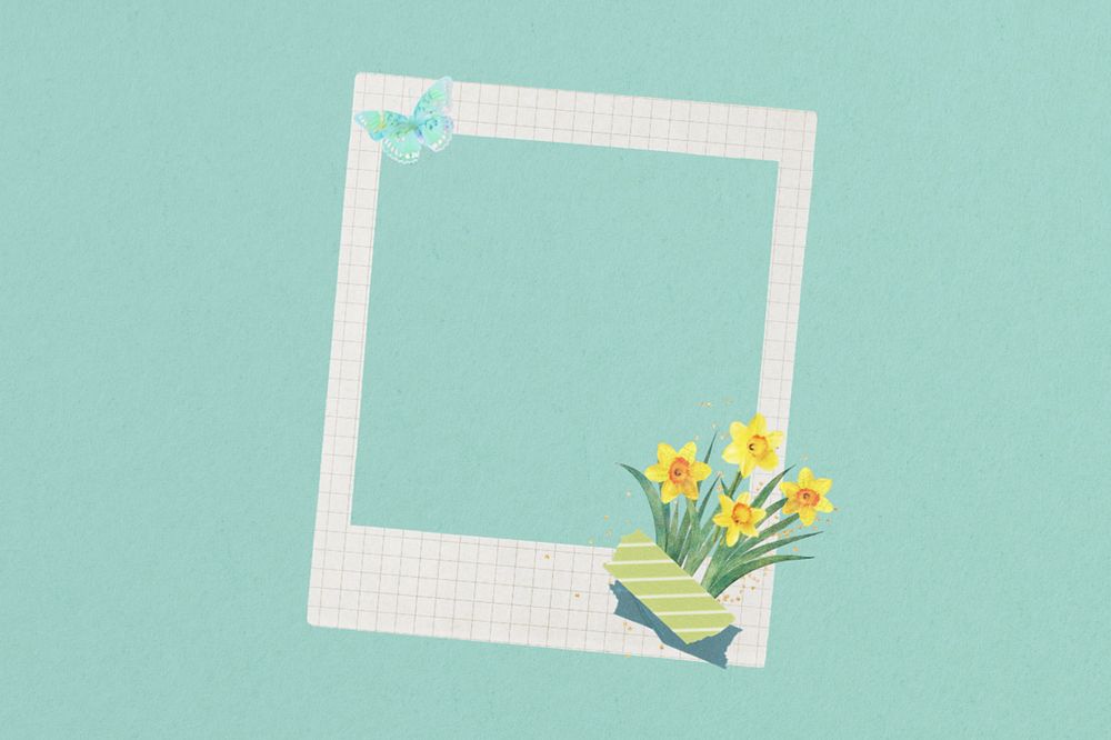 Spring aesthetic instant film frame, editable collage element remix design