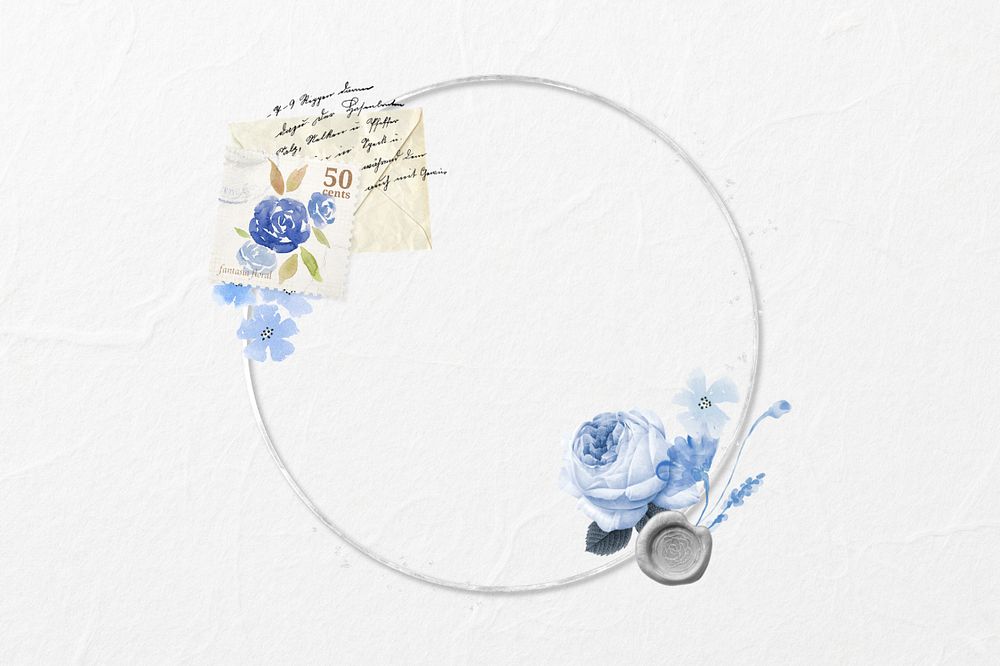 Vintage blue rose, editable round frame design