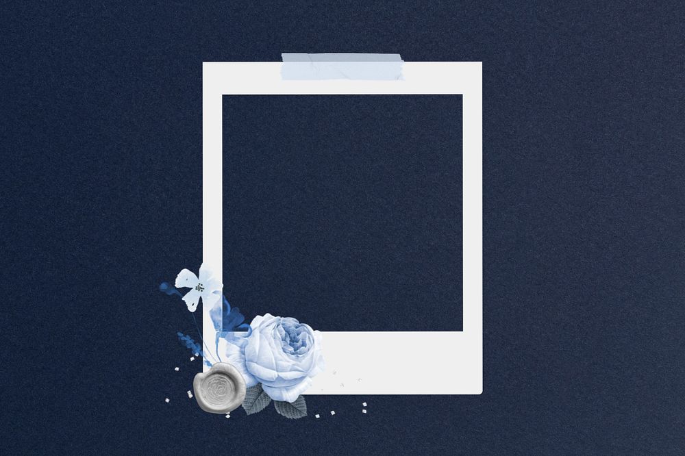 Editable instant film frame, vintage blue rose collage element remix design