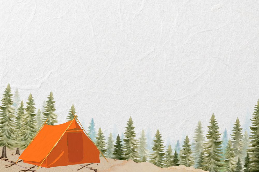 Camping tent border nature background, editable travel collage design