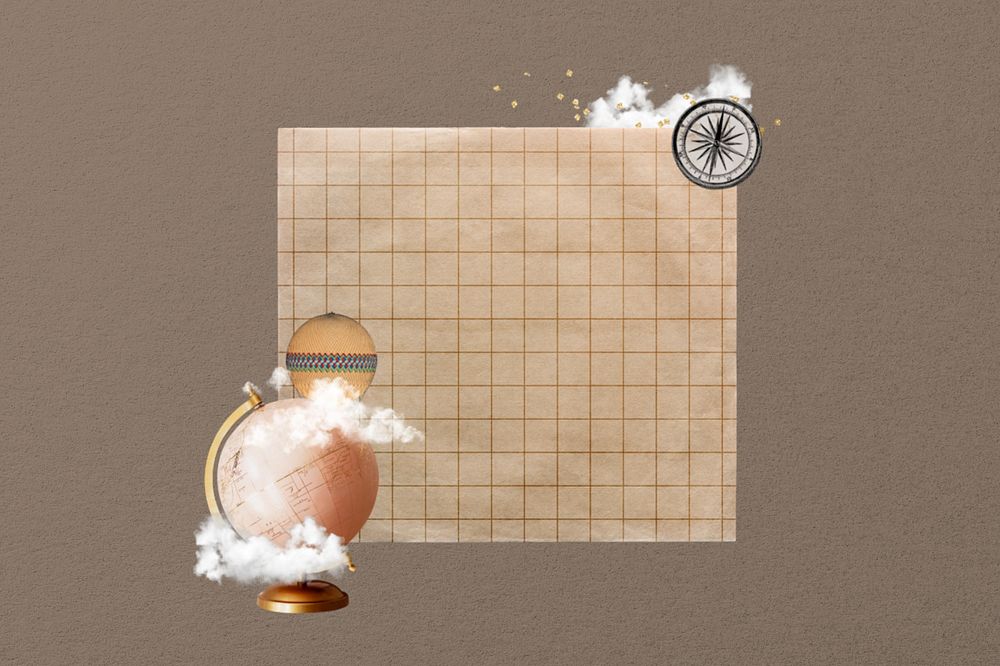 Travel globe, editable grid paper collage design