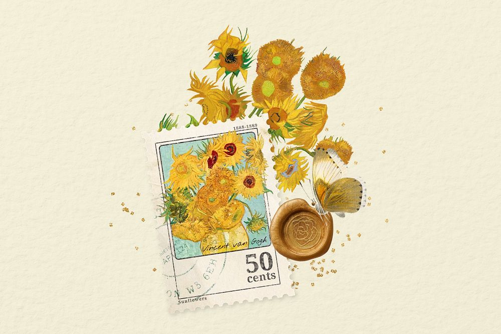 Van Gogh's Sunflowers, editable paper collage, remixed by rawpixel