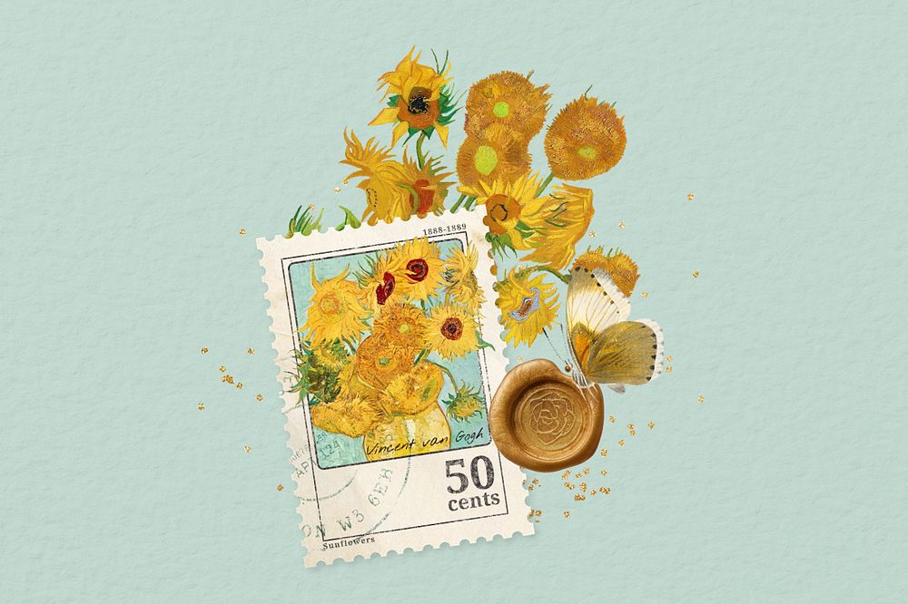 Editable Van Gogh's Sunflowers, aesthetic paper collage, remixed by rawpixel