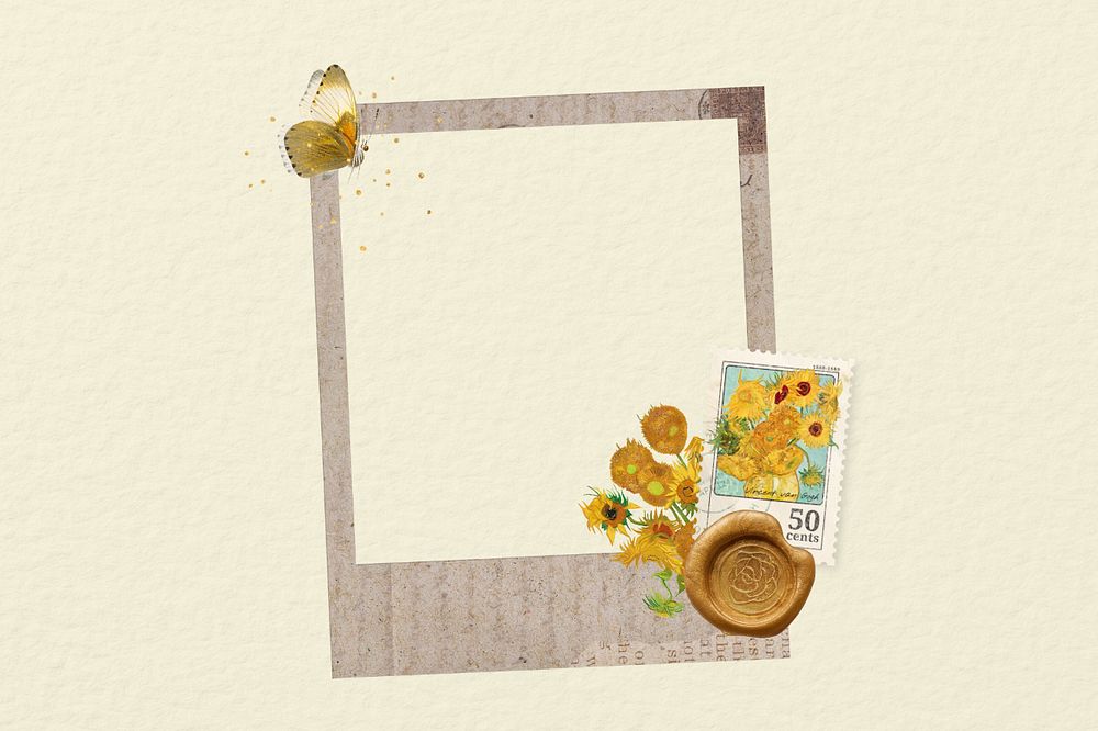 Editable instant film frame, Van Gogh collage element remix design