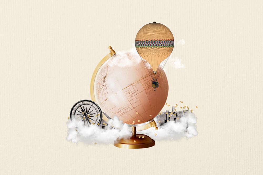 Editable travel globe, aesthetic collage design