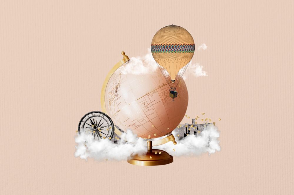 Vintage globe, editable travel collage design