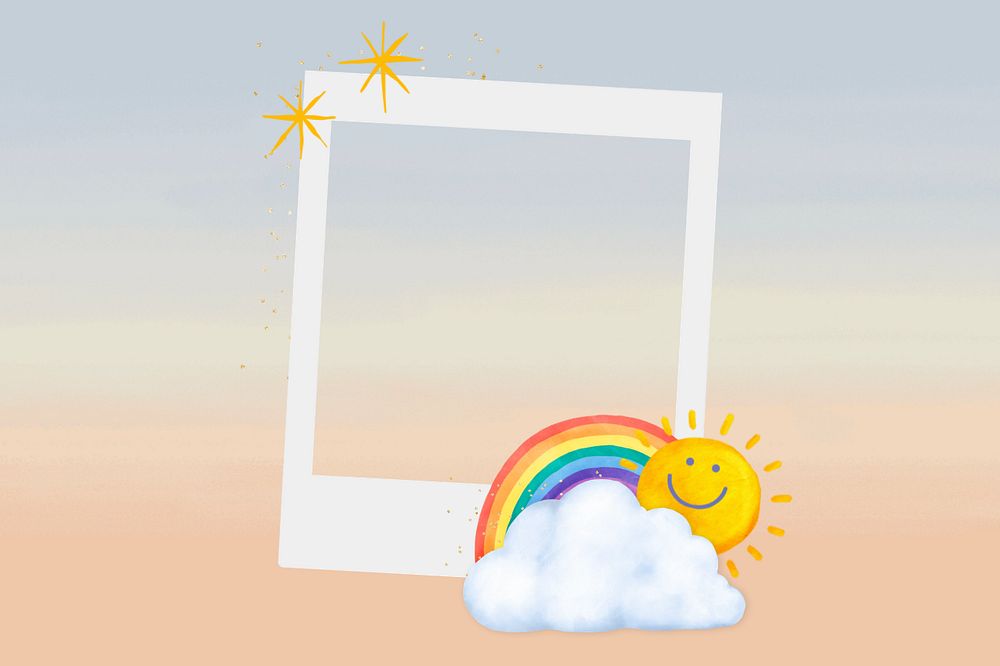 Cute instant photo frame, editable rainbow collage element remix design