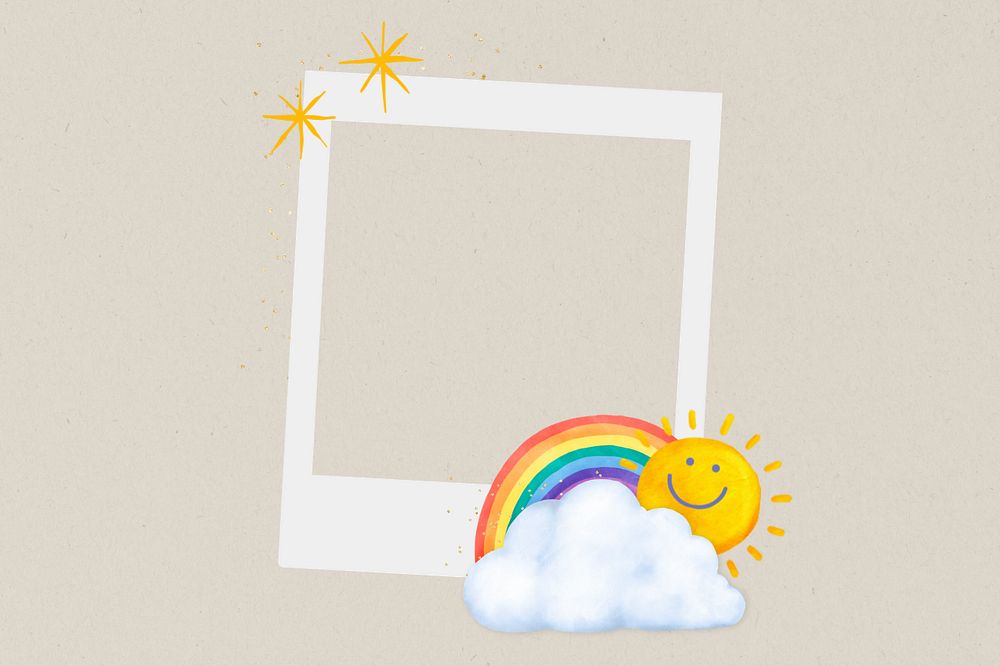 Editable instant picture frame, cute rainbow collage element remix design