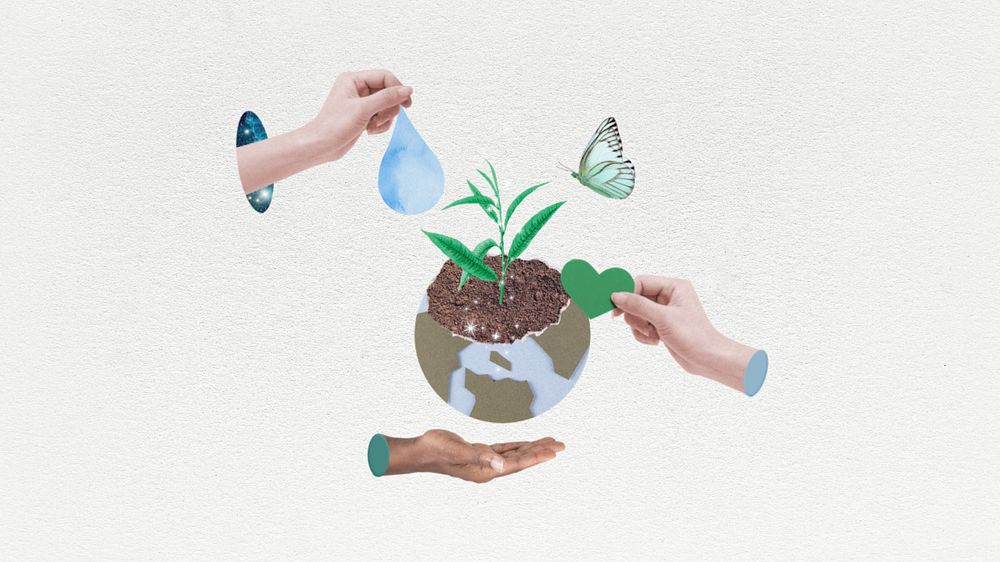 Save the World HD wallpaper, people planting tree, editable design