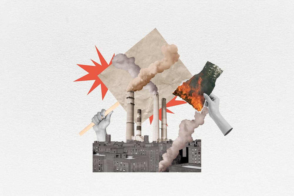 Air pollution factory background, hands | Premium Collage Maker - rawpixel