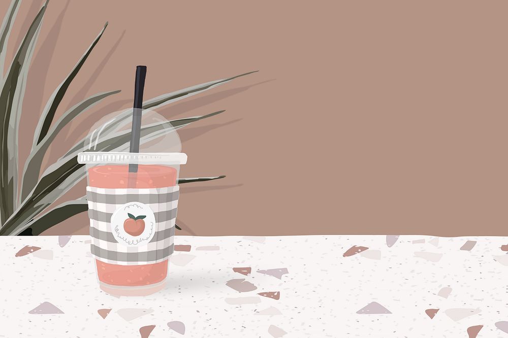 Cute drink on terrazzo, pastel background, editable feminine design