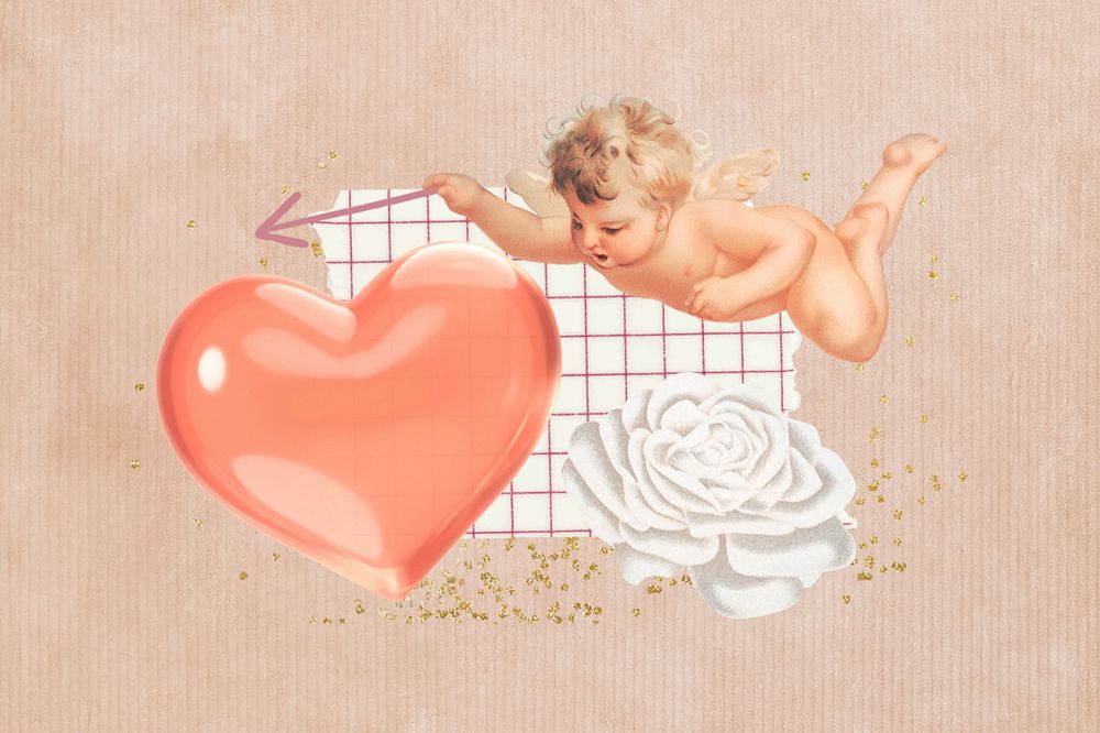 Aesthetic Valentine's day, editable cupid and heart collage design