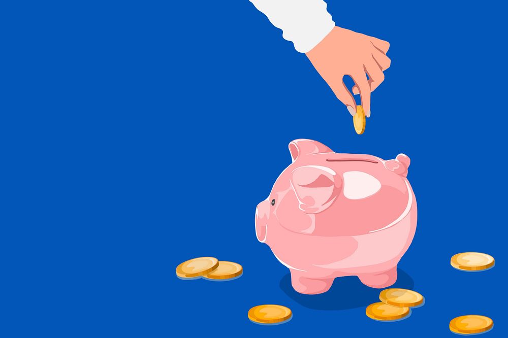 Piggy bank blue background, editable vector illustration