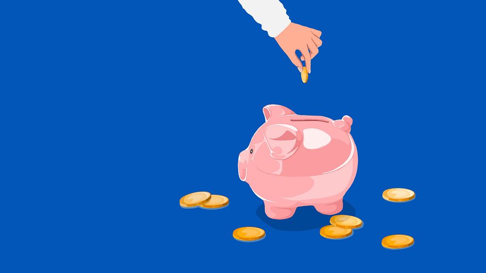 Piggy bank blue computer wallpaper, editable vector illustration