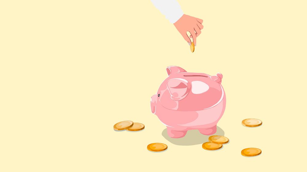 Piggy bank yellow desktop wallpaper, editable vector illustration