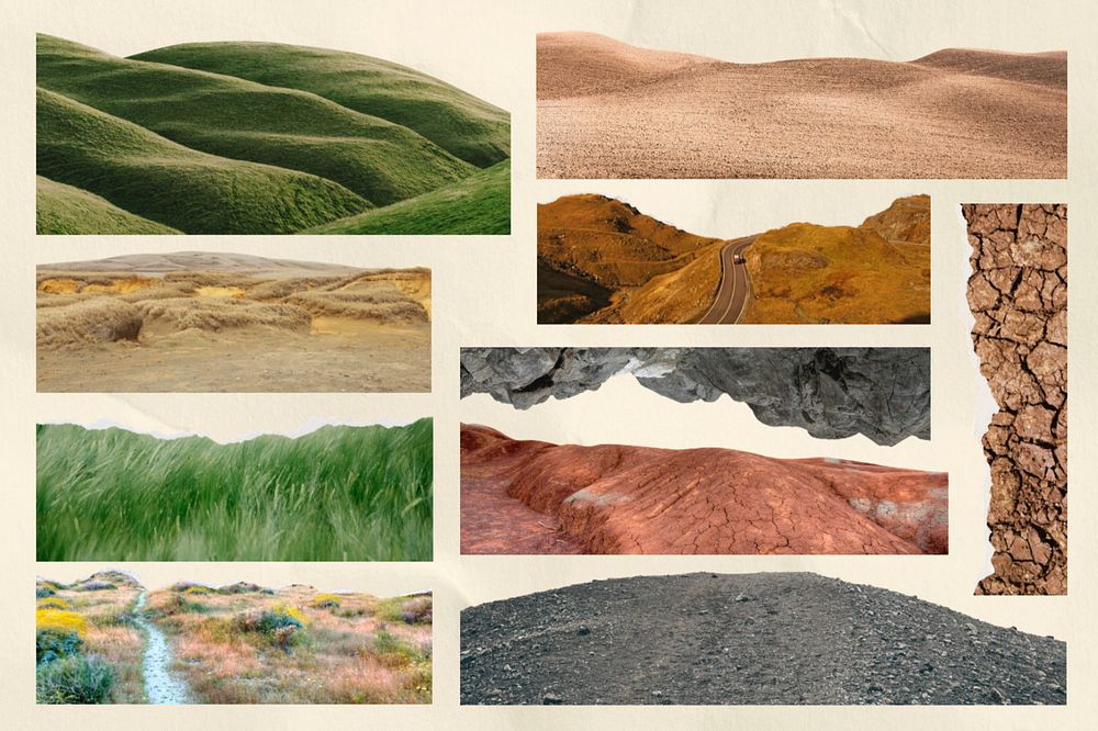 Nature landscape border sticker set, editable design