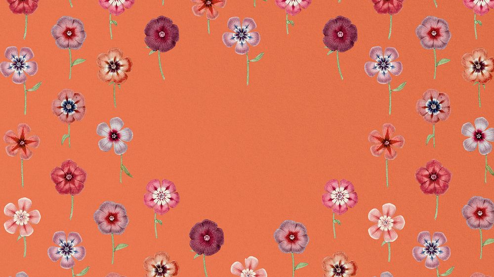 Vintage floral frame desktop wallpaper, editable aesthetic illustration by Pierre Joseph Redouté. Remixed by rawpixel.