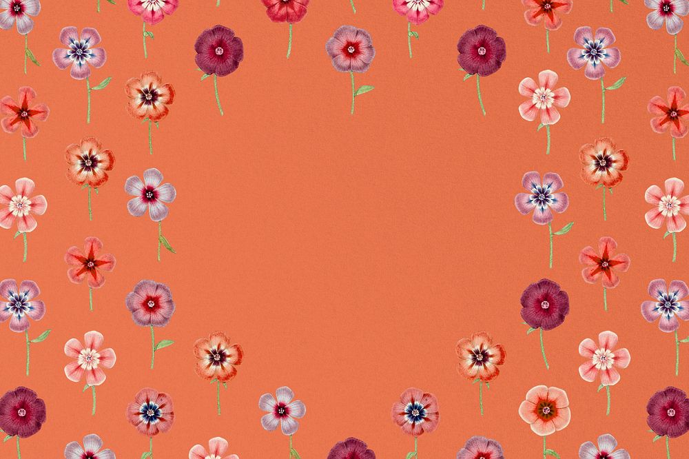 Vintage floral frame orange background, editable aesthetic illustration by Pierre Joseph Redouté. Remixed by rawpixel.