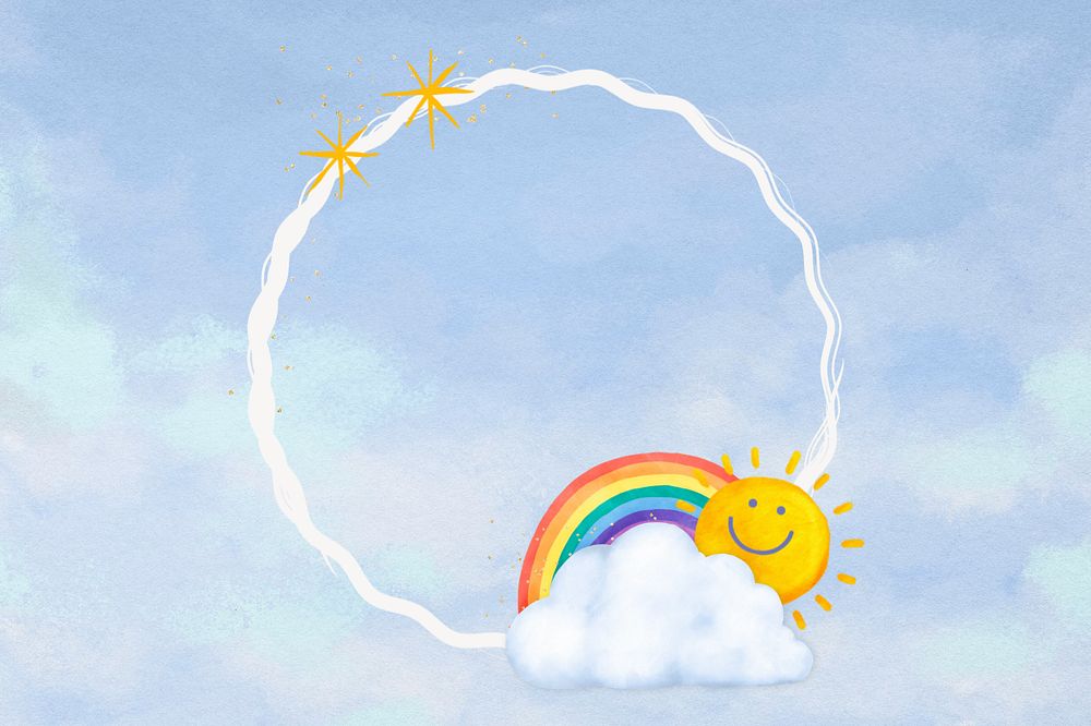 Weather round frame, editable happy sun collage design