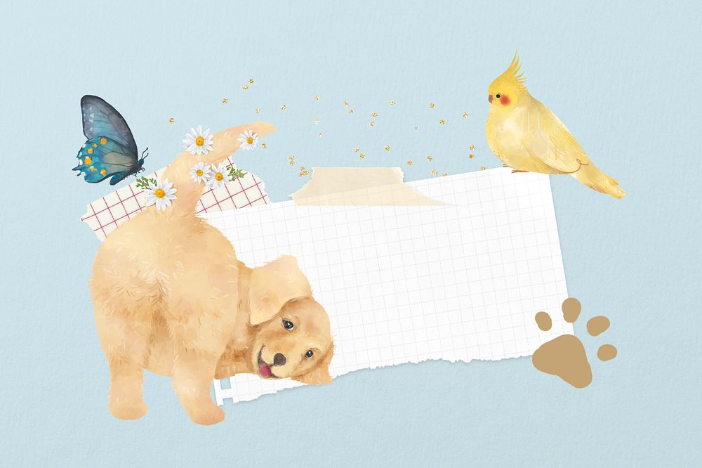 Editable ripped notepaper, cute Golden Retriever design