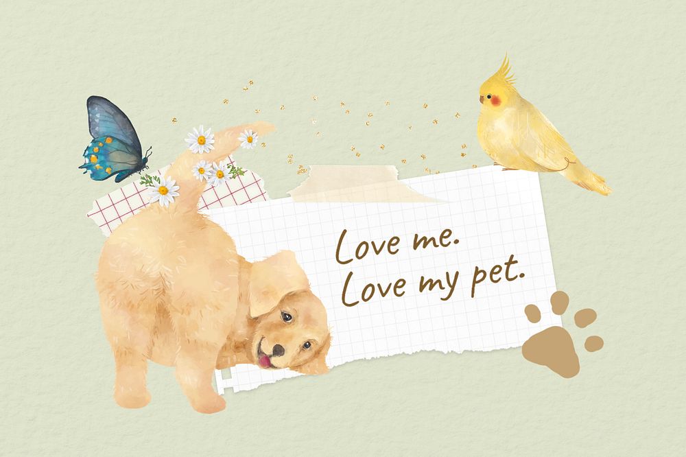 Editable pet quote notepaper, cute Golden Retriever collage design