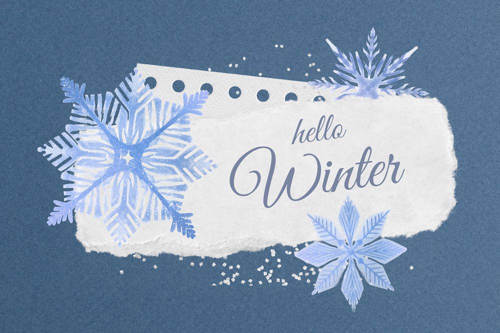 Hello Winter greeting, editable snowflakes collage design