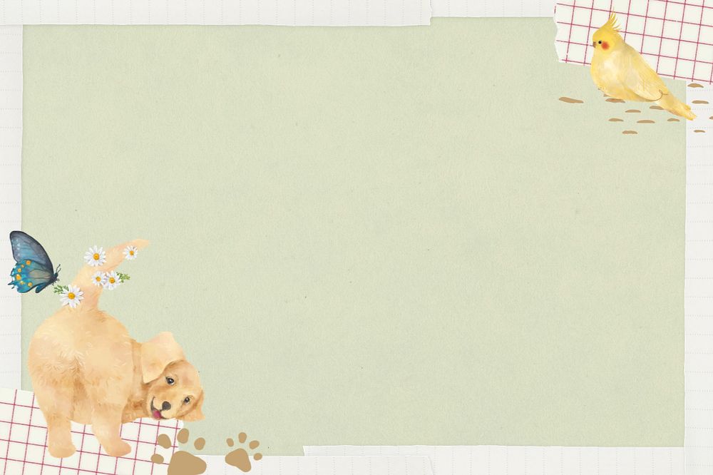 Golden Retriever border background, editable cute pet collage design