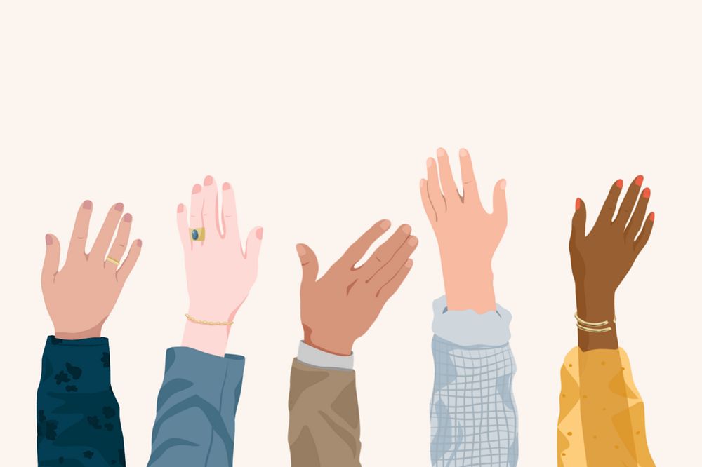 Hands raising background, editable vector illustration