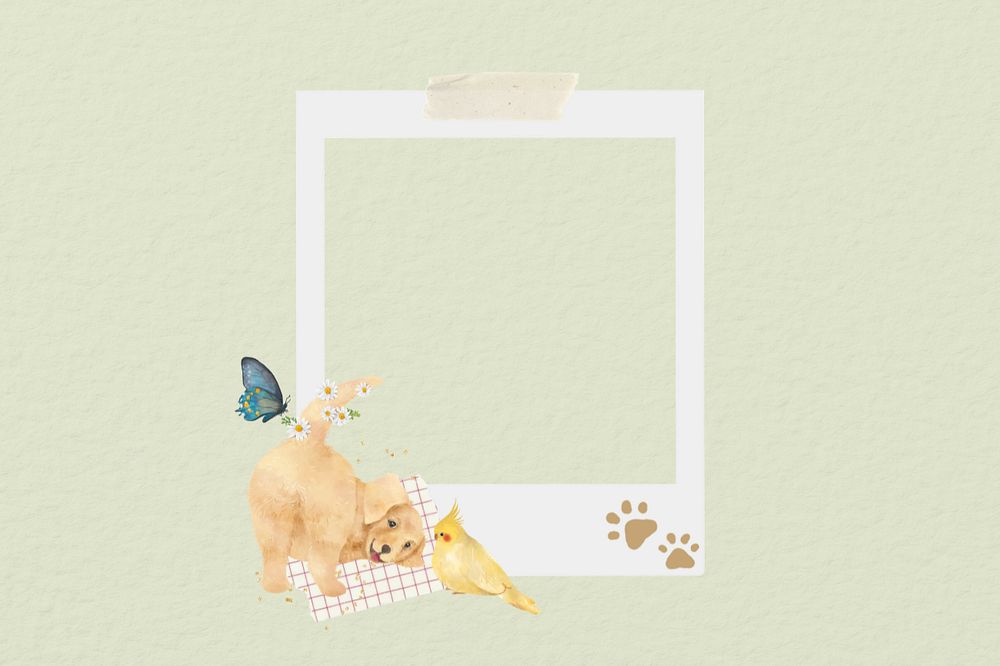 Editable instant photo frame, cute dog collage element remix design