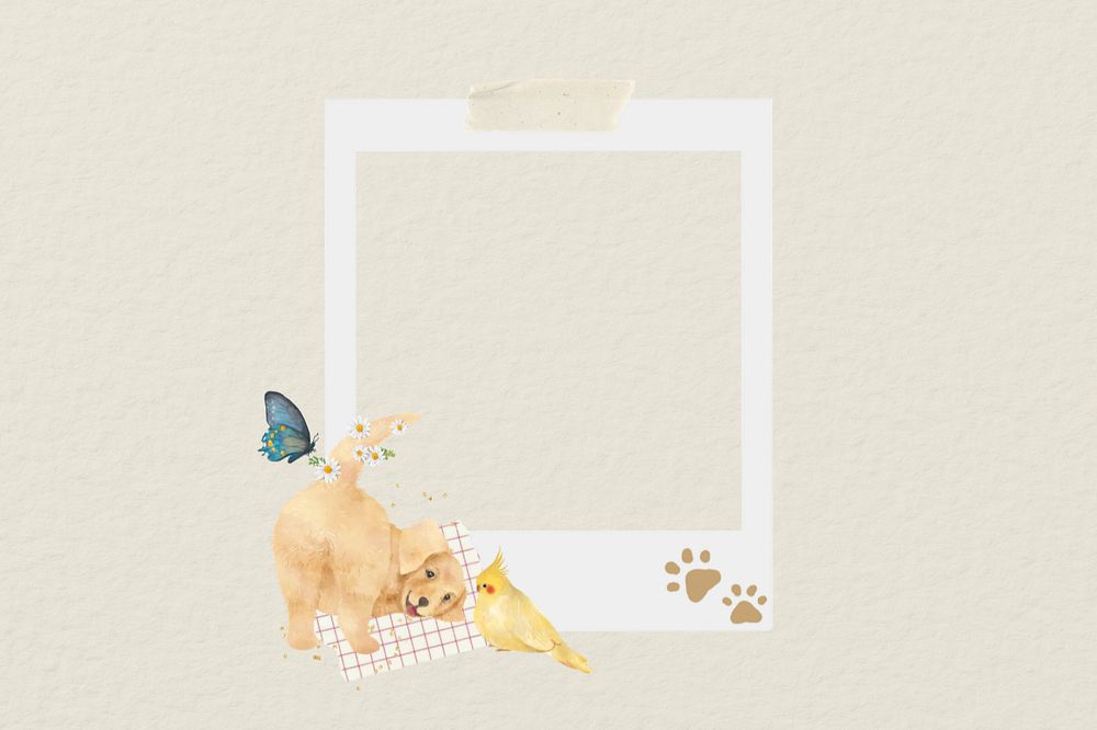 Cute instant photo frame, editable dog collage element remix design