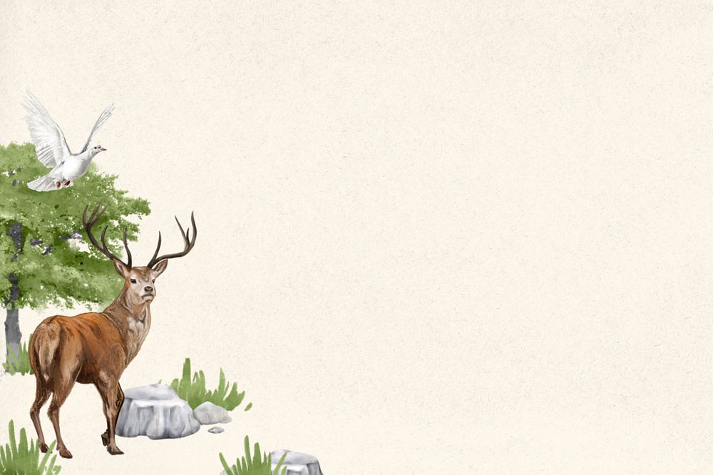 Aesthetic stag border background, editable wildlife and nature ripped paper collage design