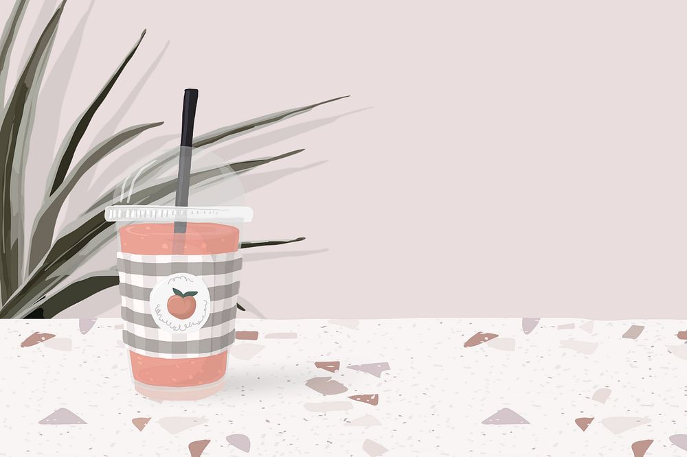 Cute drink & plant feminine background, editable aesthetic illustration