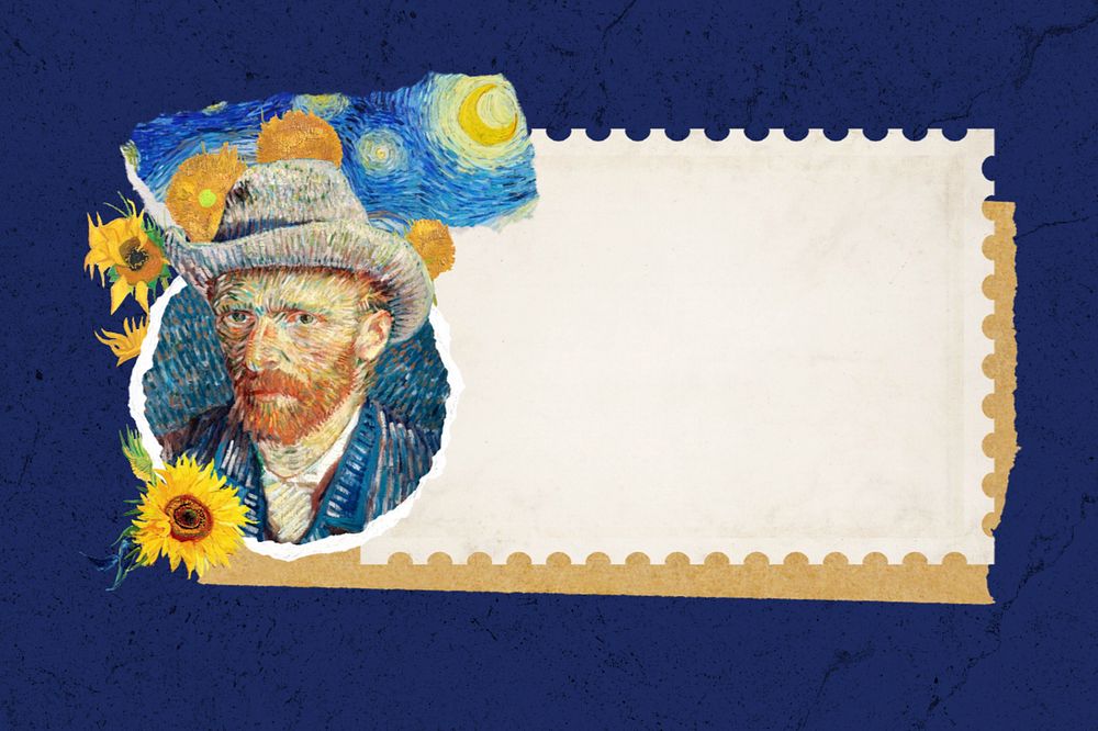 Van Gogh's self-portrait postage stamp collage element design, remixed by rawpixel