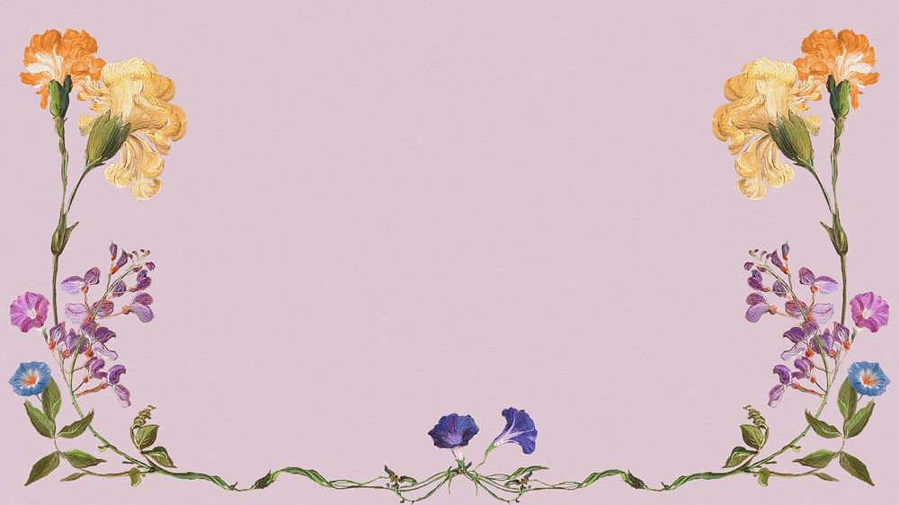 Vintage floral border desktop wallpaper, editable aesthetic illustration by Pierre Joseph Redouté. Remixed by rawpixel.