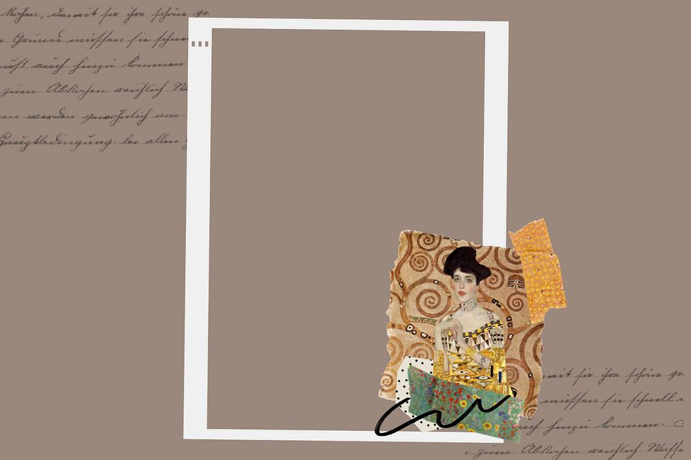 Gustav Klimt's white frame background, editable Portrait of Adele Bloch-Bauer I collage painting design, remixed by rawpixel