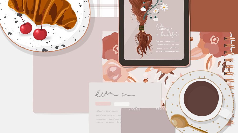 Aesthetic feminine desktop wallpaper, editable illustration